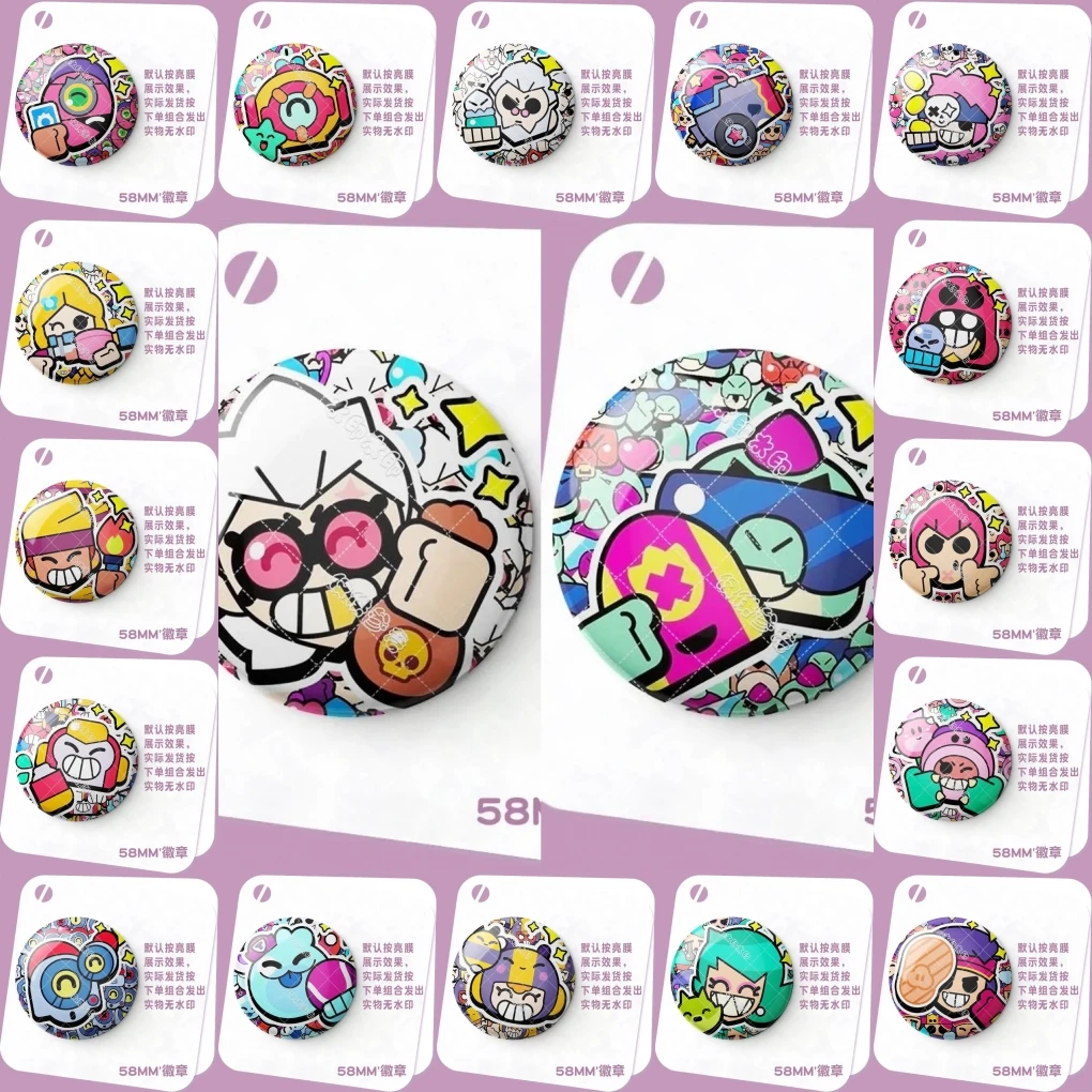 Pin de solapa de 58mm de SPTE con diseño de personajes de Game Wilderness Brawl Spike Dynamike Brock Bo Poco Carl, insignia de disfraz de cosplay ﻿ Prop