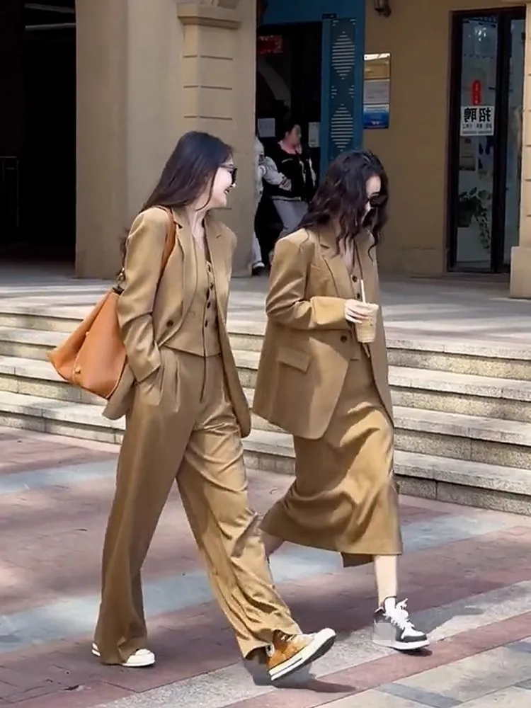 New Office Ladies Fashion Solid Color Blazers Vest Pants Three Piece Set Spring Autumn Women Casual Work Matching Set Outfit