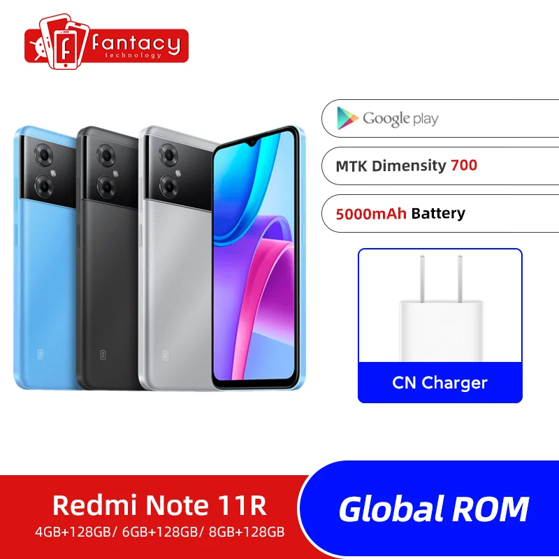 Global Rom Xiaomi Redmi Note 11R 5G 4/6/8+128GB MTK 700 5000mAh 90 Hz 6.58“ FHD+ 13MP Camera Bluetooth 5.1