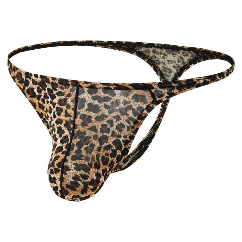 Leopard Print Bulge Thong for Men Sexy Low-Rise U Convex Pouch T Back G-string Sissy Erotic Open Buttocks String Bikini Knickers