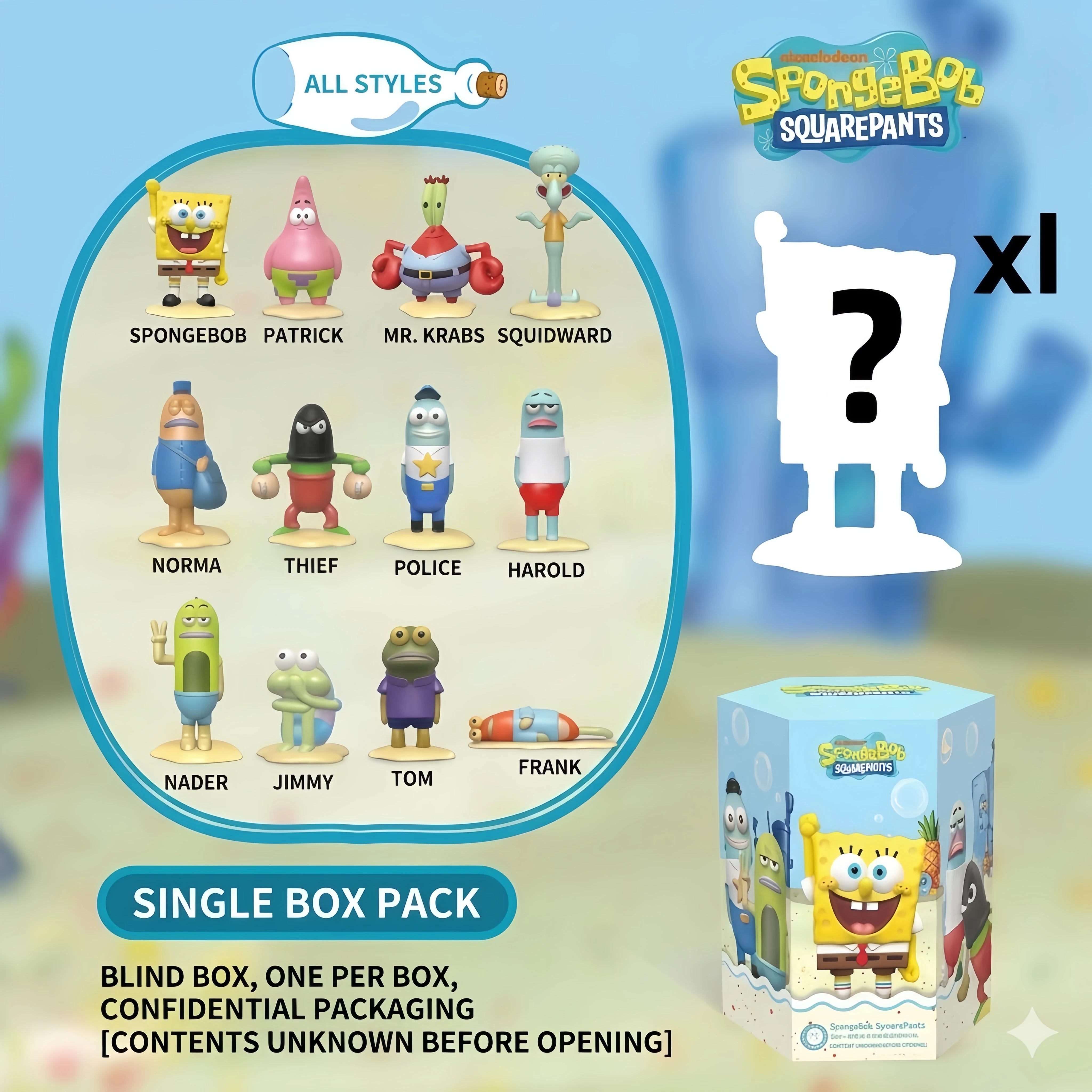 1PC Alloy SpongeBob SquarePants Blind Box Toy Fish Life Series Stress Relief Fish Tank On-Board Ornament Trendy Holiday Gift view 4