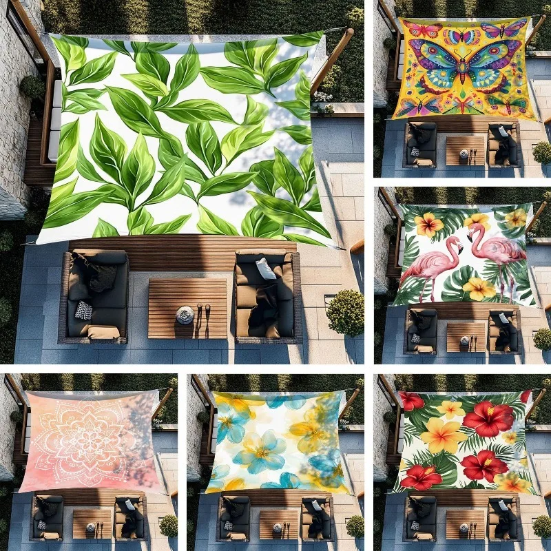 Floral Camping Sunshade Tent Camping Tarpaulin Picnic Ground Cover Portable Outdoor Camping Tent Terrace Decor Ceiling Cloth