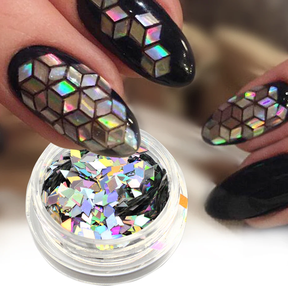 1box Holographics Rhombus Shape Nail Sequins Flakes Laser Glitter Polish Flakes Sparkly Charms DIY Nail Art Decoration BELS01-16