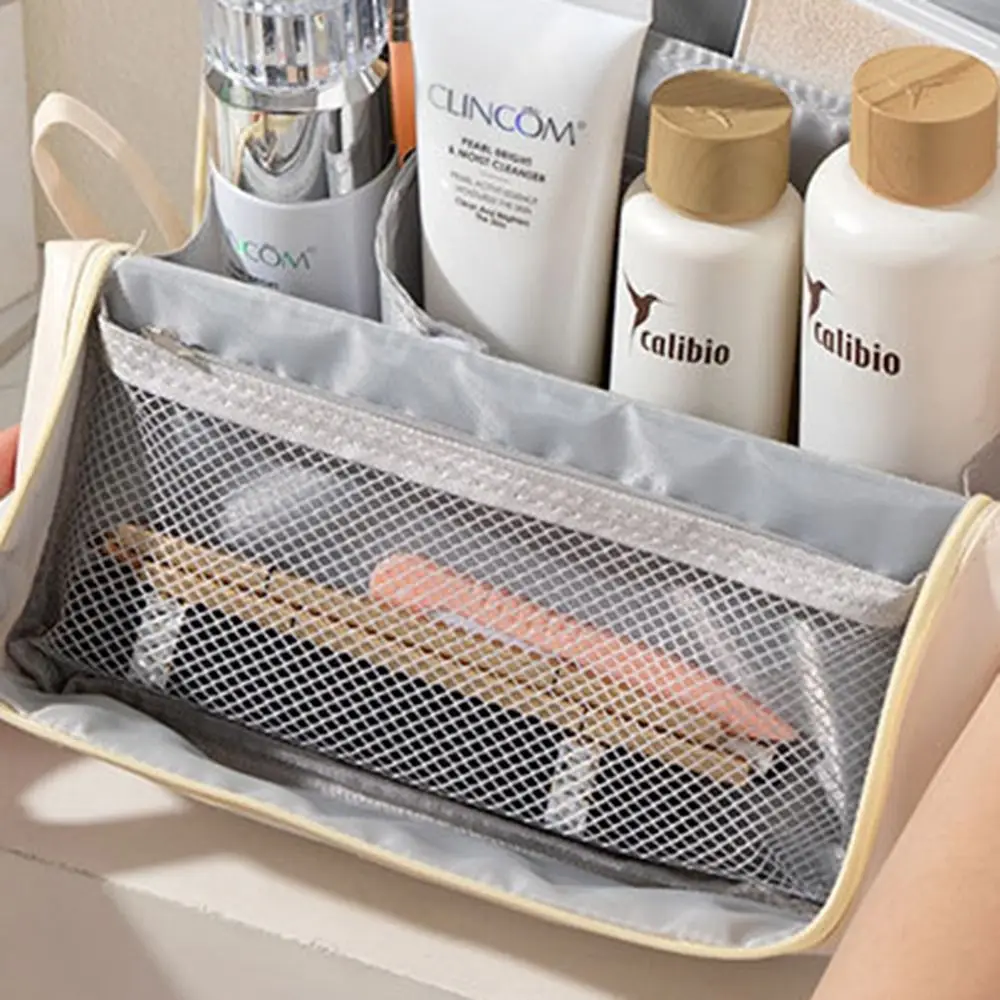 PU Vertical Makeup Bag Standable Large Capacity Skincare Storage Bag Multi-Compartment Minimalist Student Stationery Bag Outdoor