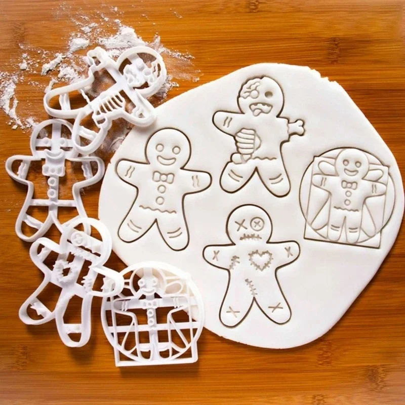 1/2pcs Plastic Gingerbread Man Cookie Mould Cartoon Christmas Biscuit Molds Cookie Press Molds DIY Kitchen Cookie Cutter