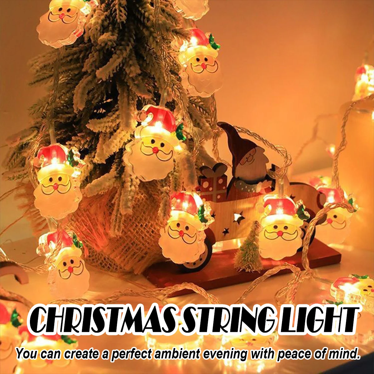 1.5M Christmas LED String Lights Tree Battery Garden Decoration Colorful Light Warm Snowmen Santa Strings White Home Stake For