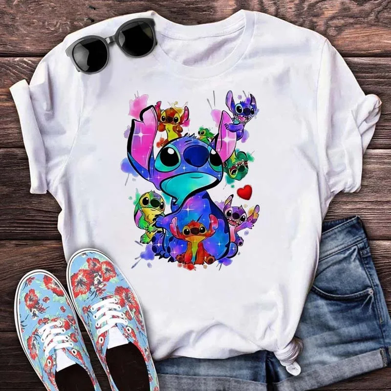 

Лето 2029, футболка с рисунком First Coffee Lilo Stitch, женский топ, женская футболка S-3XL, летняя женская футболка, белая повседневная футболка с круглым вырезом