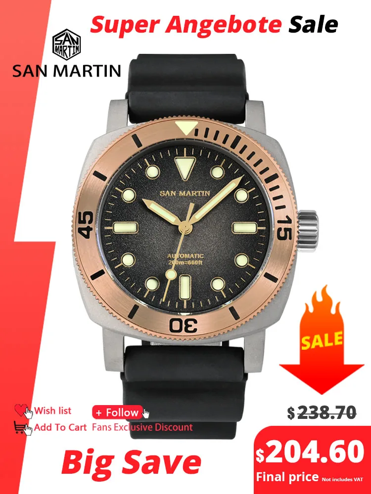 San Martin 42mm Retro Titanium Diver Watch NH35 Automatic Men Mechanical Watches Bronze Bezel Sapphire Luminous Waterproof 200m