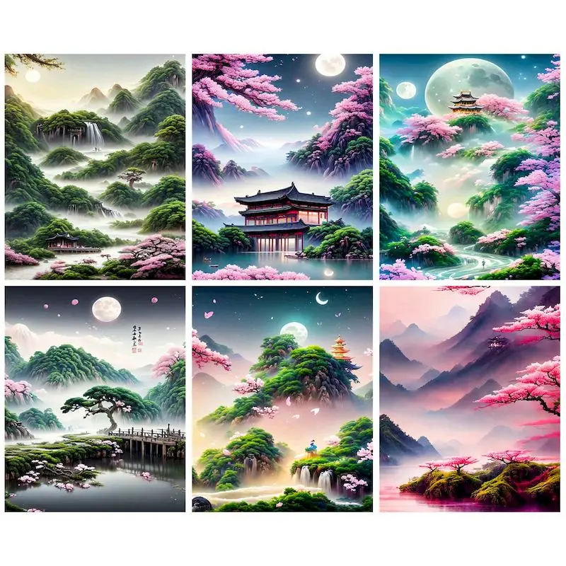 

CHENISTORY Coloring By Number High Mountains And Flowing Water Scenery Kits Painting By Number Drawing On Canvas Home Decor