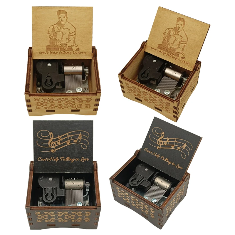 《Can't Help Falling in Love》Wooden Laser Carved Music Box Home Decoration Ornaments Holiday Party Gifts For Friends