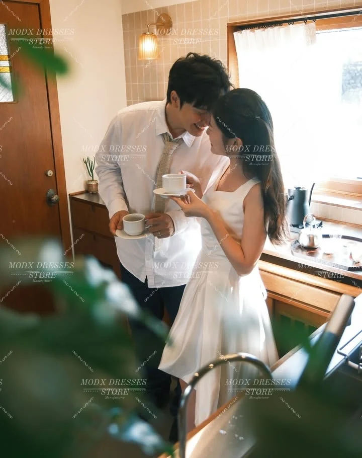 

MODX Simple V-Neck Korean Wedding Dress Floor Length Bridal Gown for Photo shoots Vestidos Novias Boda Women Customized