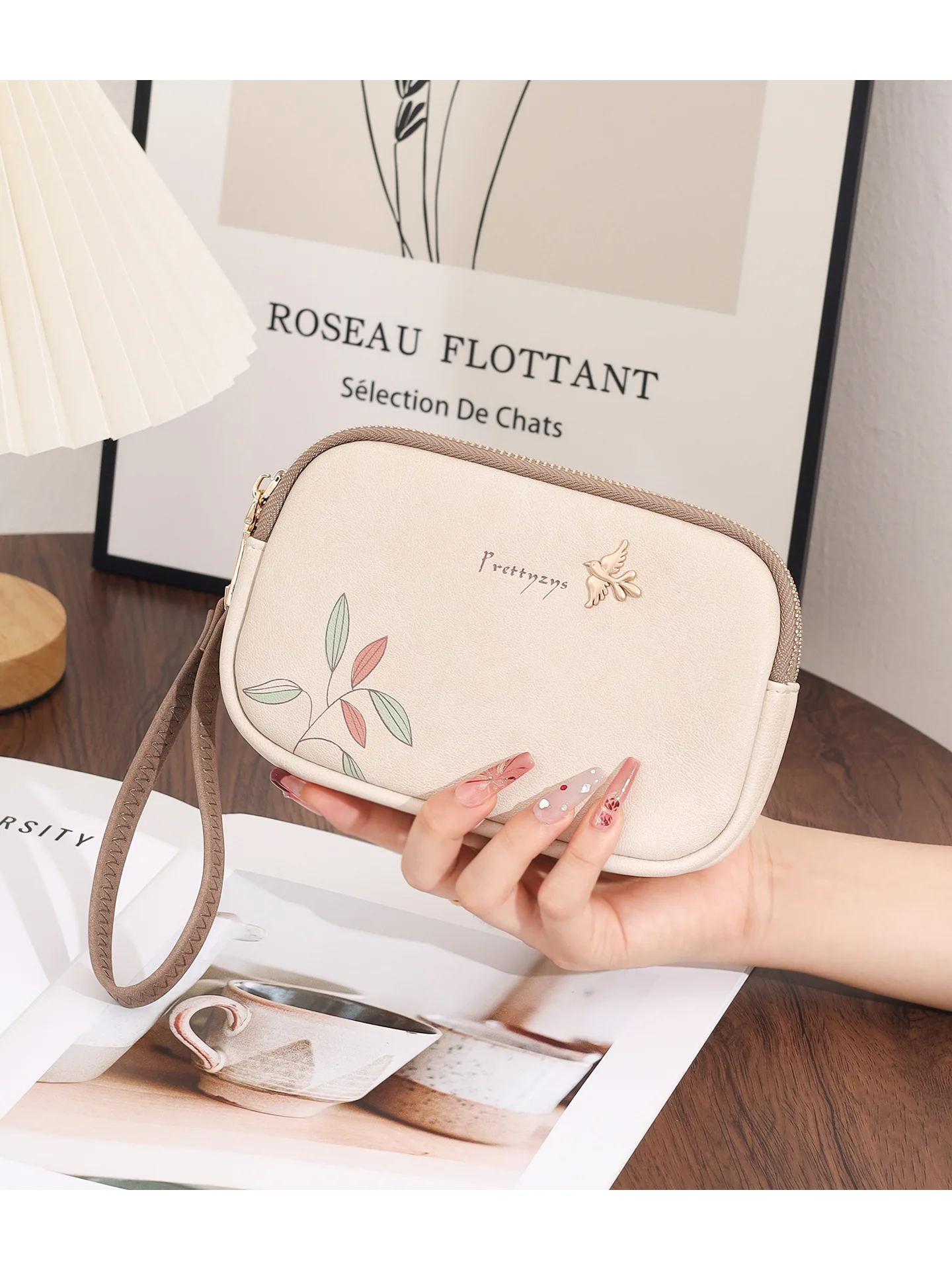 double-zipper-clutch-for-women-2026-new-fashion-painted-printed-wallet-long-wrist-strap-mobile-phone-bag-handbag