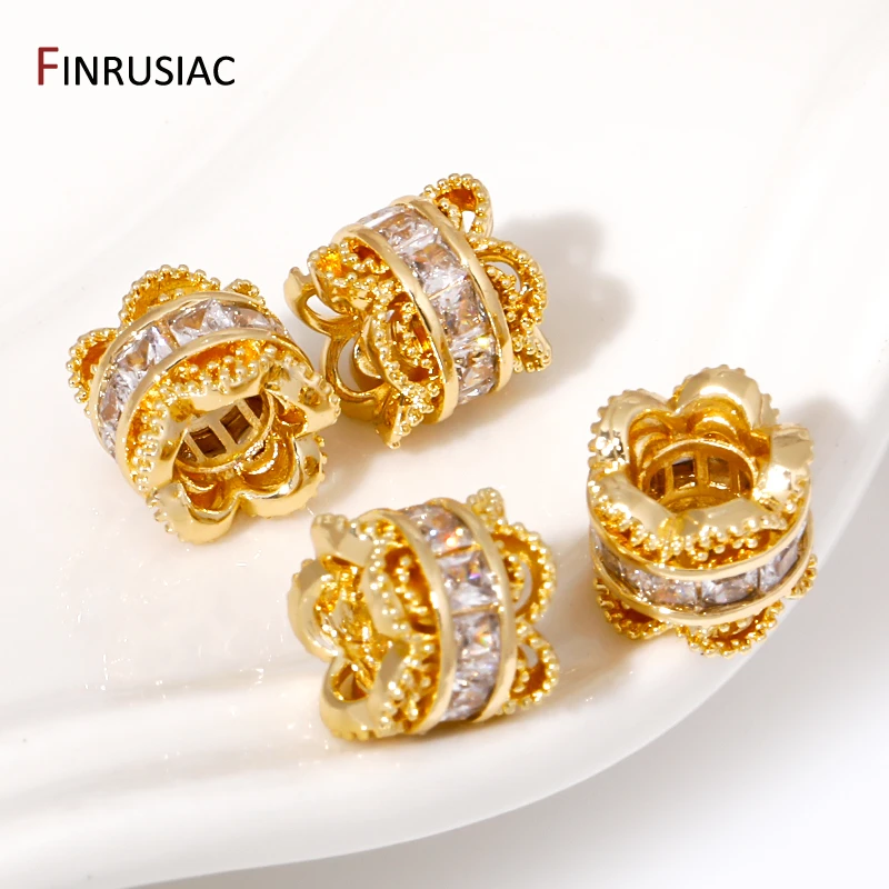 18K Gold Plated Brass Crown Spacer Beads,Zircon Tube Separators Beads For Bracelet Accessories, DIY Jewelry Making Supplies