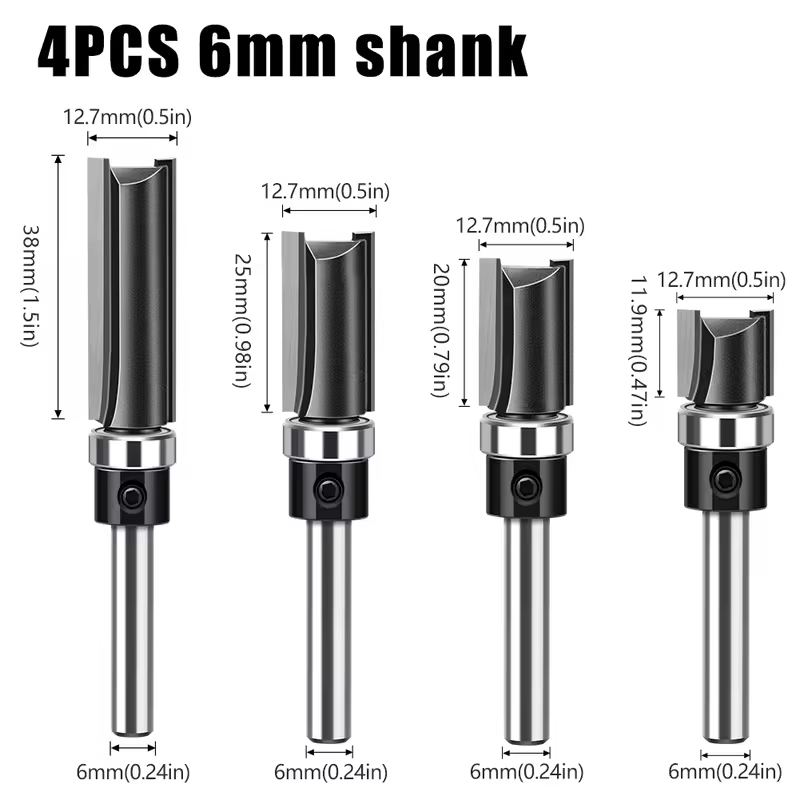 1pc 6mm 1/4"Shank Bearing Straight Router Bit Copy Trimming Cutter Line Cutter Trimming Machine Milling Cutter Woodworking Tools - Image 7