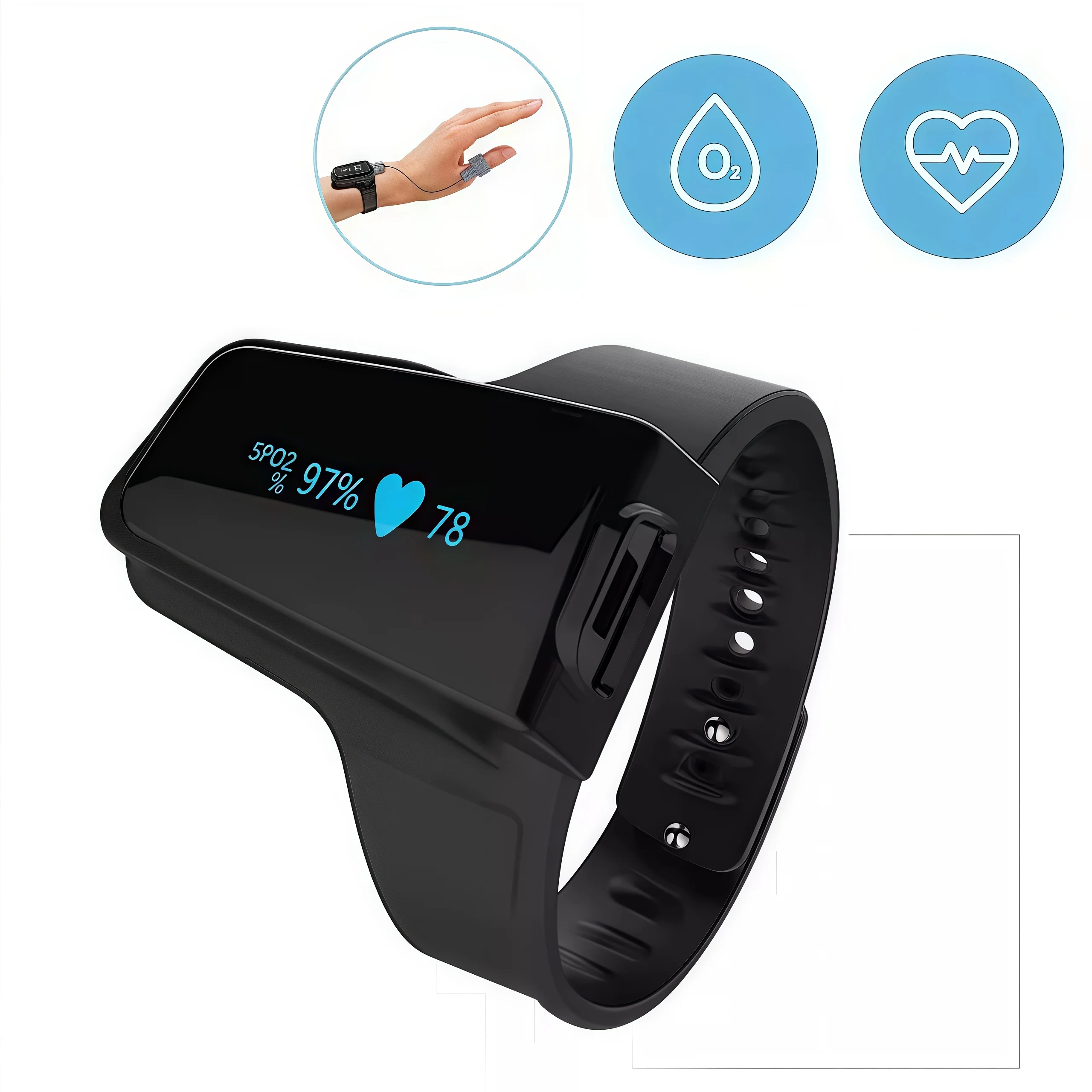 

Bluetooth wrist oximeter Spo2 heart rate pulse oximeter wearable sleep apnea alarm continuously monitors blood oxygen saturation