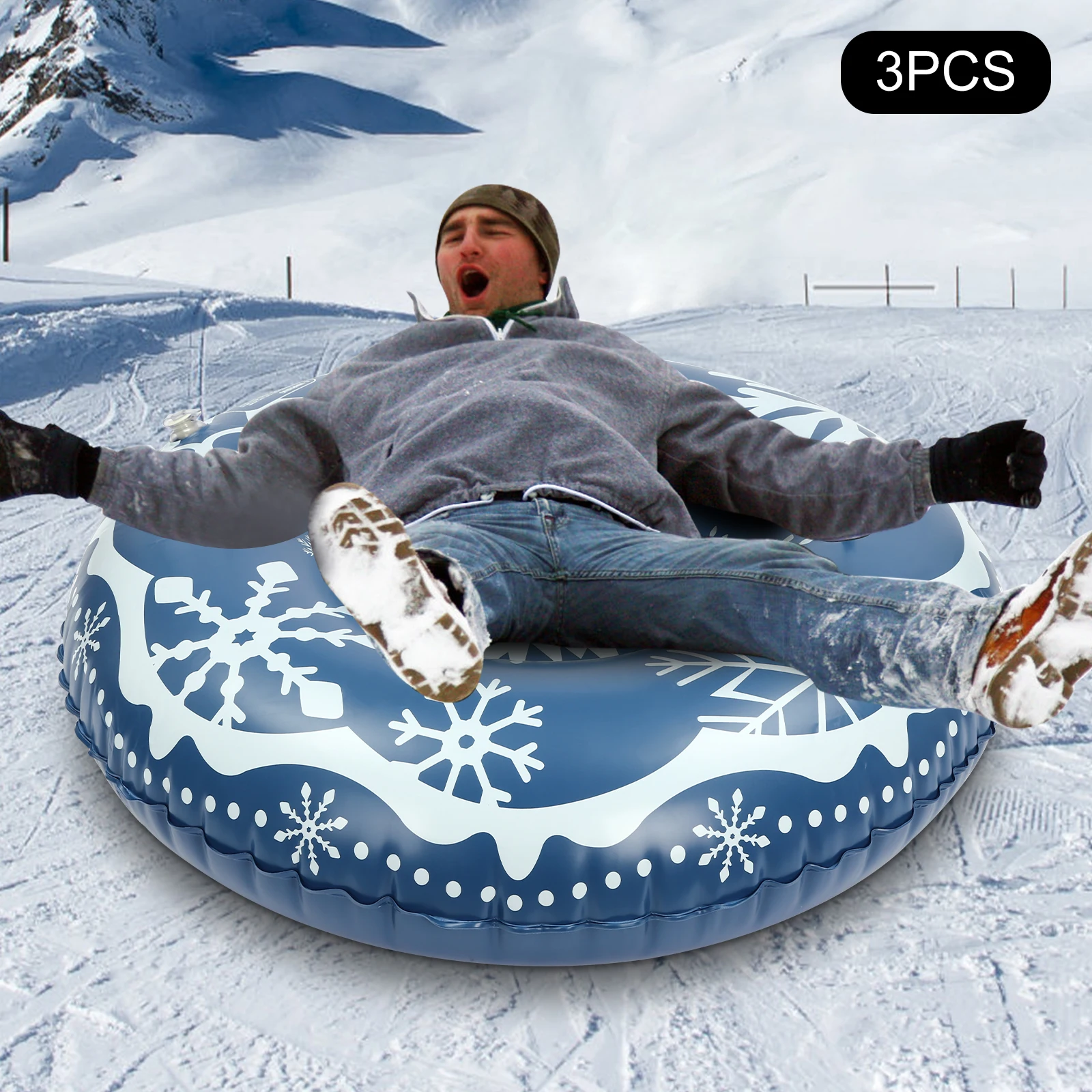 A Set Of Three 40-inch Inflatable Snow Sleds, Featuring Blue