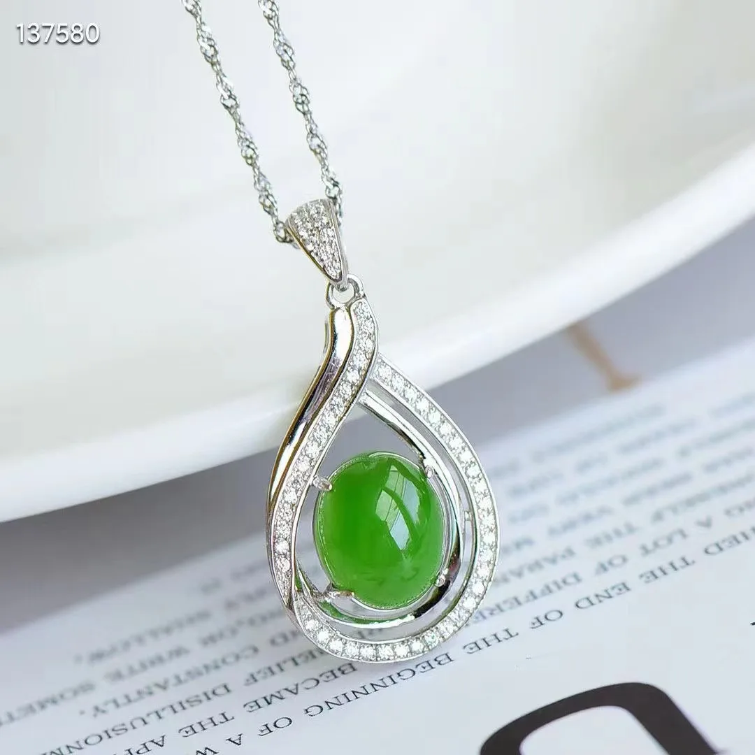 Natural 100% real Sterling Silver necklace mosaic green hetian jade beads methods pendant jewellery for woman gifts Bless peace