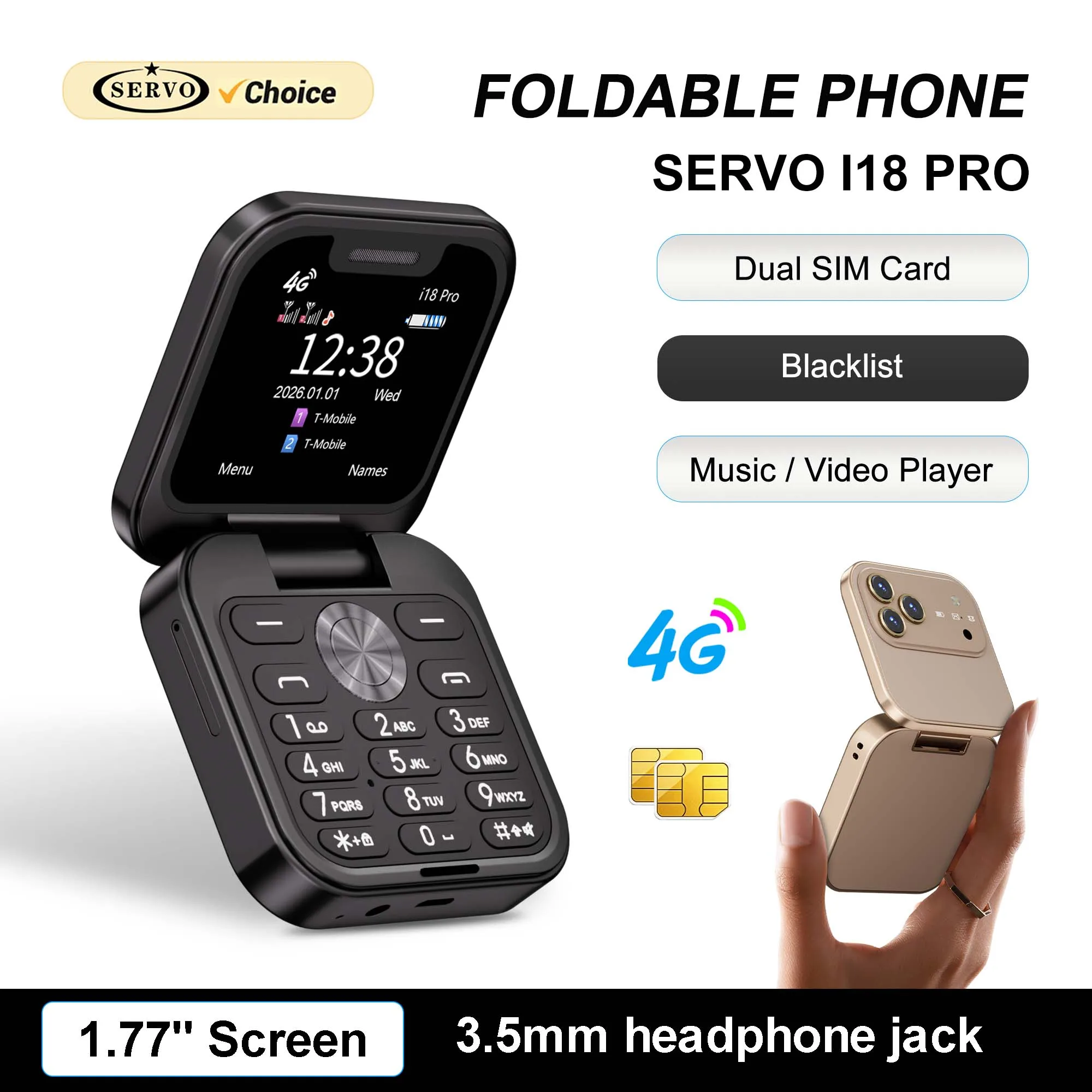 SERVO I18PRO 4G Foldable Mini Flip Cell Phone 1.77