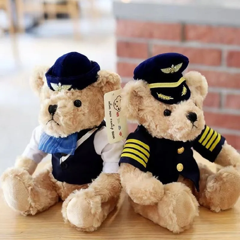 Captain Teddy Bear Ted Plush Toy Stuffed Doll Cartoon Animal Airline Stewardess Plane Pilot Airman Flyer Boy Girl Birthday Gift