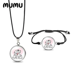 2024 New 101 Dalmatians Dogs Necklace Bracelet Set Black Rope Glass Cabochon Jewelry Sets Handmade Items