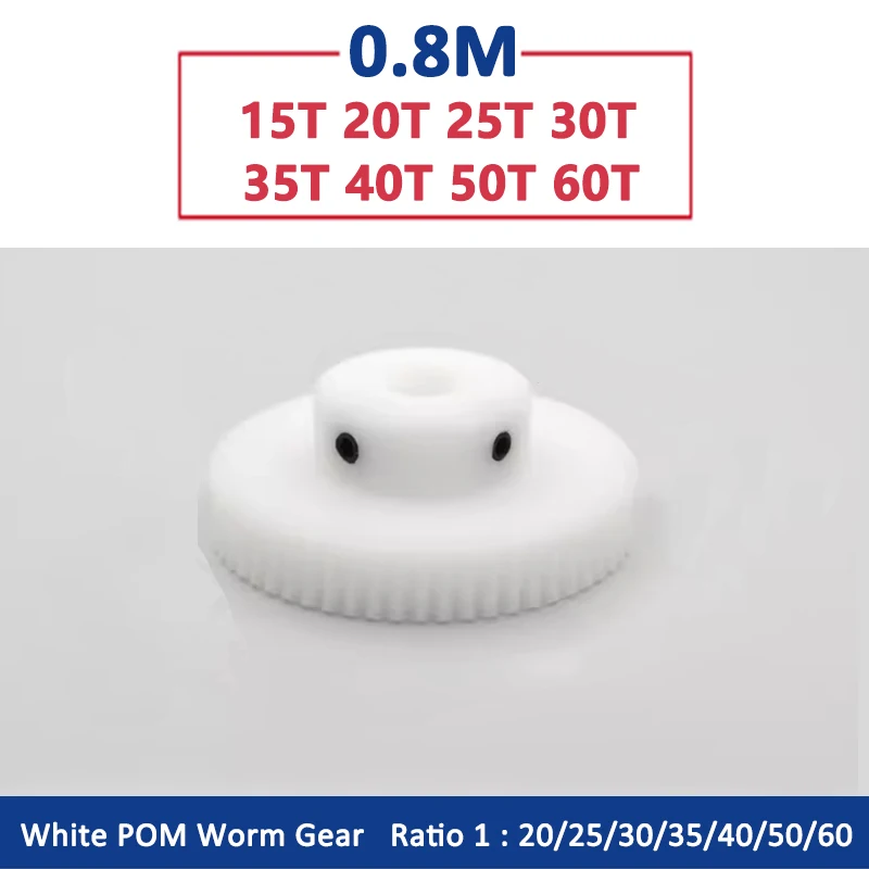 

1pc 0.8M White POM Worm Gear 20 25 30 35 40 50 60 Teeth 0.8 Module Turbine Speed Ratio 1:20/25/30/35/40/50/60 Bore 5 6 8 10 12mm