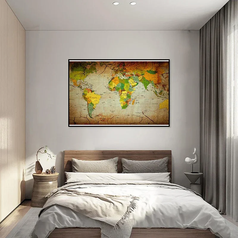 84*59cm World Map Decorative Posters Non-woven Canvas Painting Wall Art Picture Home Decoration School Supplies Children Study