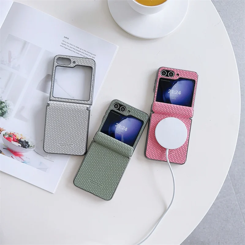 

Premium Sense Business Simple Plaid folding phone case for Samsung zflip3 4 5 zflip4 flip6 5G Galaxy clamshell fashion magnet