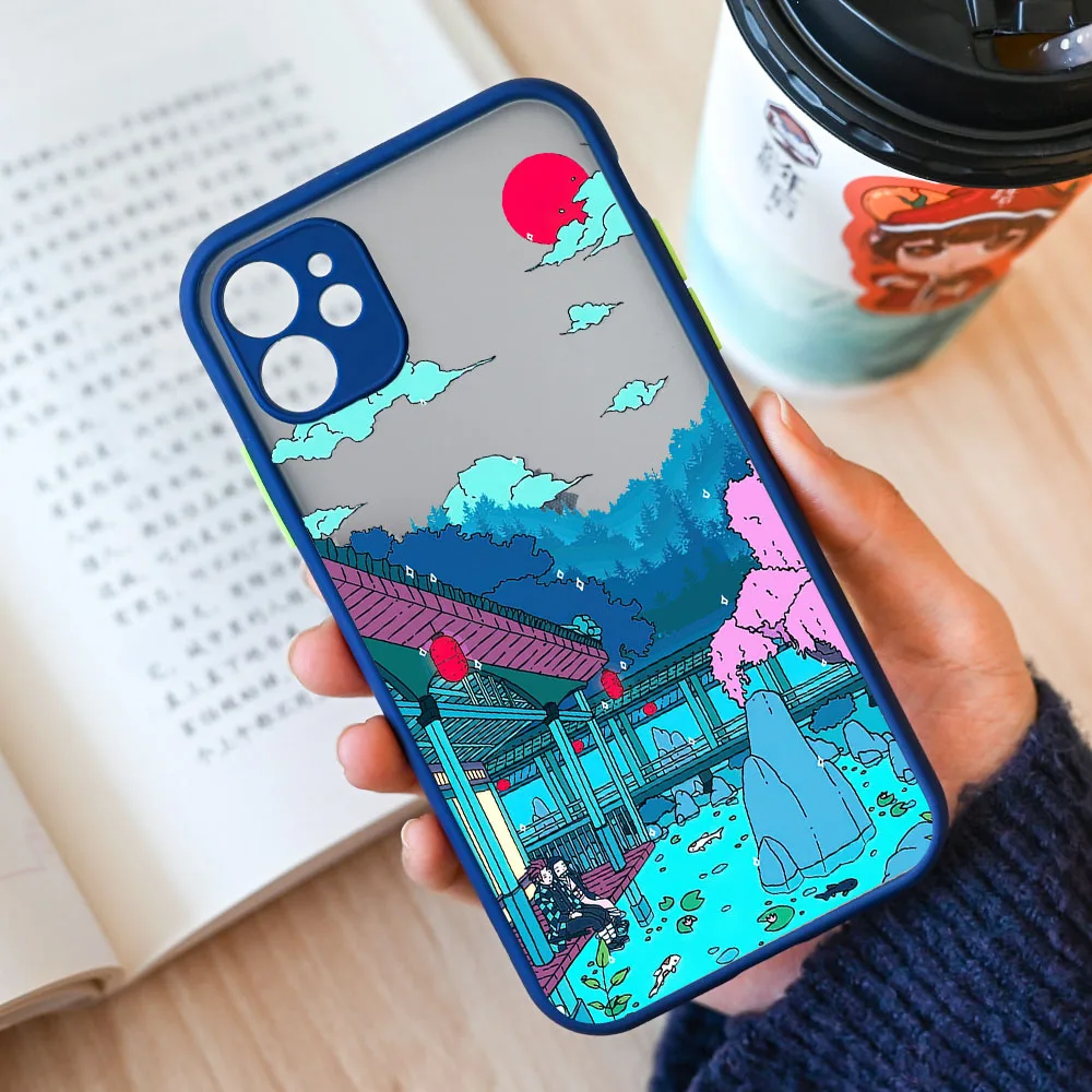 Japanese Anime Scene Aesthetic Clear Phone Case For iPhone 13 12 14 11 15 Pro XS Max Mini XR SE3 7 8 14 Plus Matte Cover Fundas