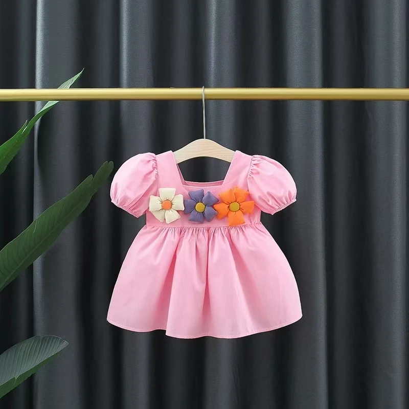 

Children's Summer New Product Square Neck Dress Bubble Sleeve Princess Dress Fashion Style Suitable for 0-3 Years Old