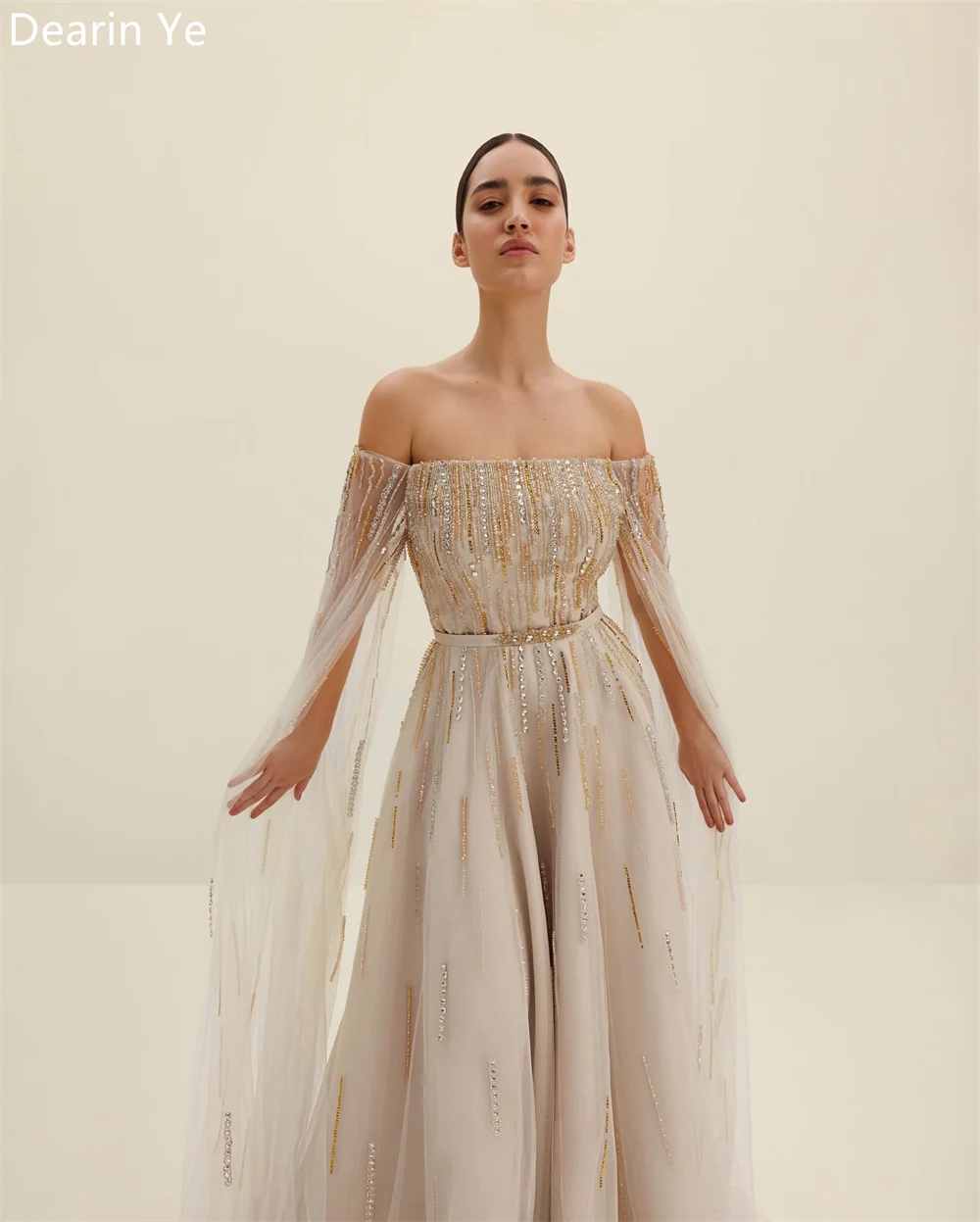 Formal Gown Saudi Arabia Dearin Off-the-shoulder A-line Floor Length Skirts Draped Tulle Bead Bespoke Occasion Dresses Prom Even