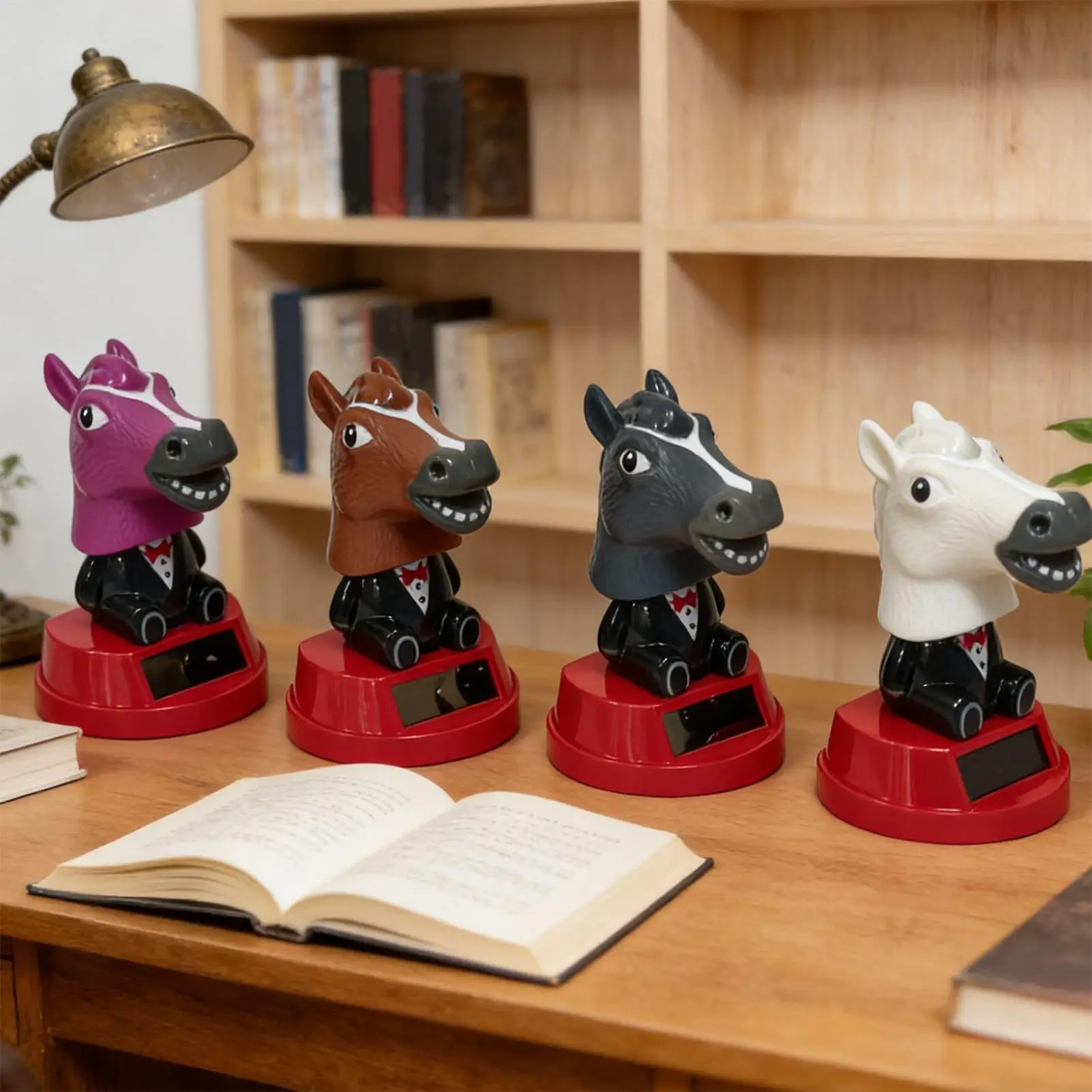 Cute Horse Head Solar Car Dashboard Ornament Wobble Figure Animal Decor For Truck SUV Sedan Pickup Automobile Accessories