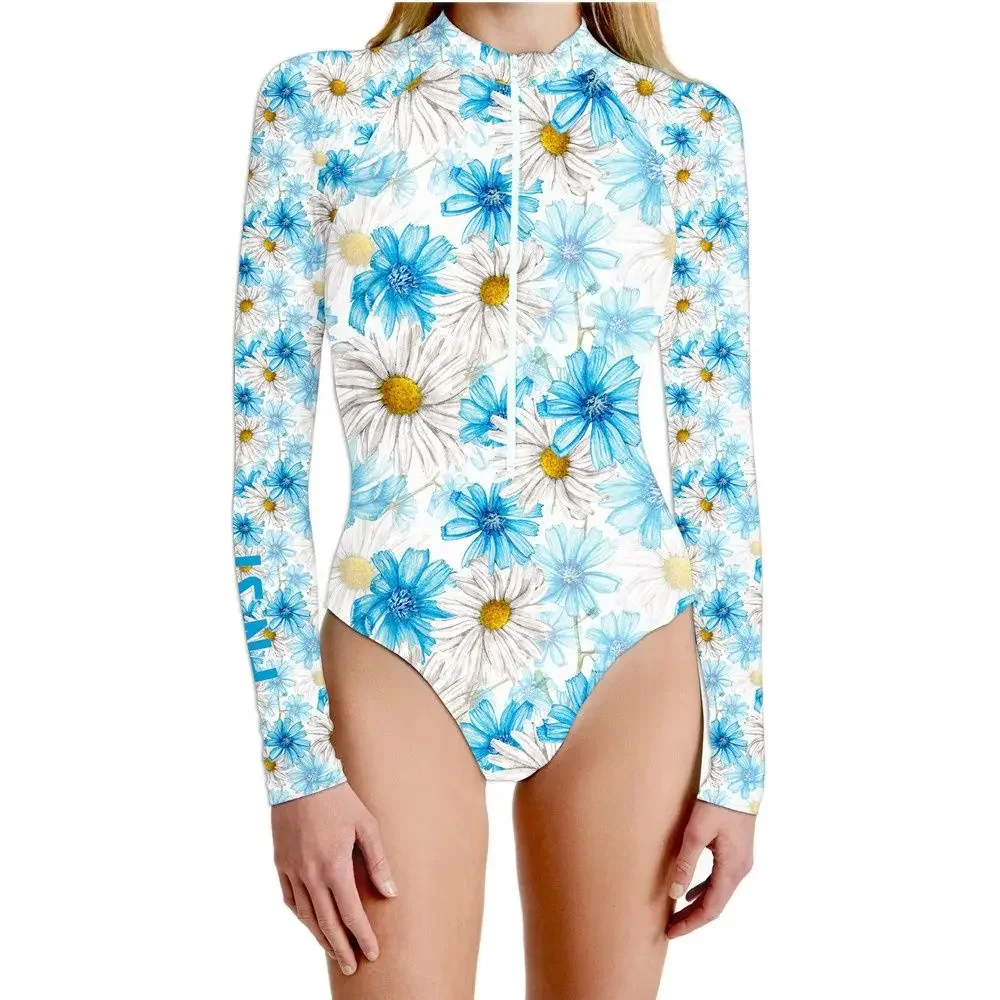 Fn Si Sexy Surf One Piece Swimsuit Women Swimwear Monokini Long Sleeve Printed Female Bathing Suit 2023