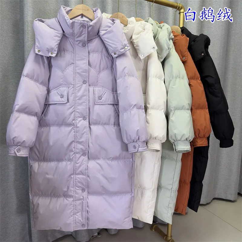 

Down Jacket Women Long Coats for Winter Hood Over The Knee with Thick Loose Down Jacket