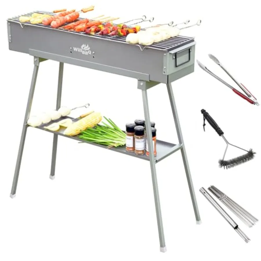 

Portable Charcoal Hibachi BBQ Grill for Camping with Accessories in Charcoal Color Foldable Design for Outdoor Cooking Perfect