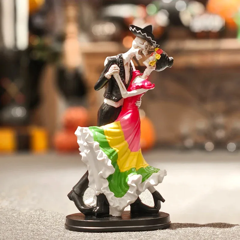 Day of the Dead Skeleton Dancing Resin Statue, Creative Holiday Sculpture for Festive Home Party Decoration, Gift