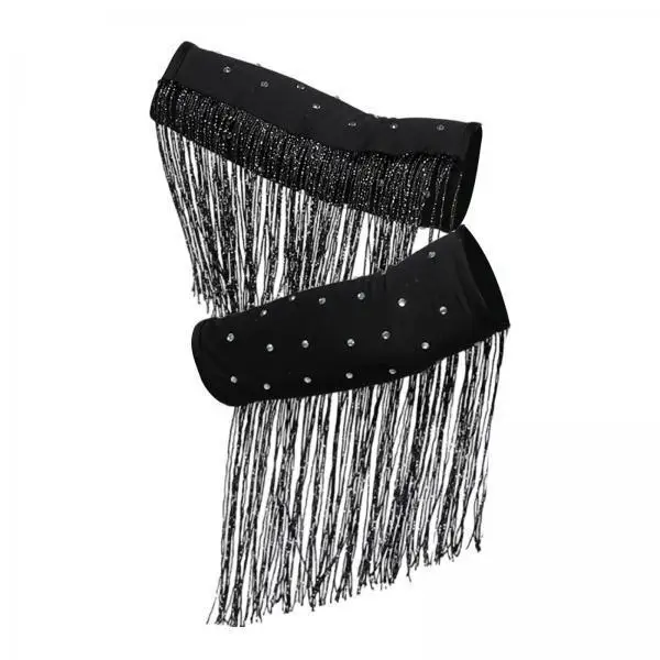 Comfortable Polyester Latin Dance Arm Sleeves Tassel Rhinestone Cuffs Lace Sleeves for Women Girls Performance Practice