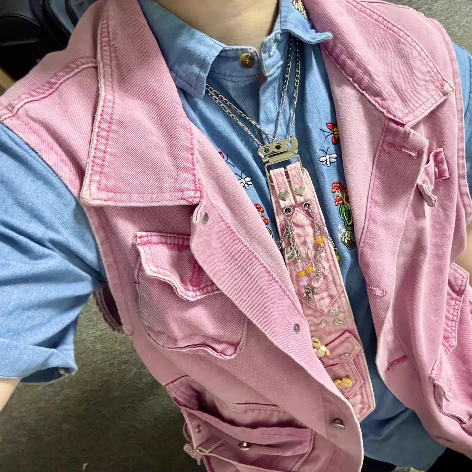 Uomo Donna Designer Rosa Denim Catena di metallo Punk Cravatte senza nodo per camicia Ragazzo Ragazze Performance Cravatta TB286