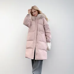 Women's Padded Jacket Female Long Over-the-knee Jacket Fur Collar Warm Thicken Cotton Jacket Women Pure Color Parkas Coats