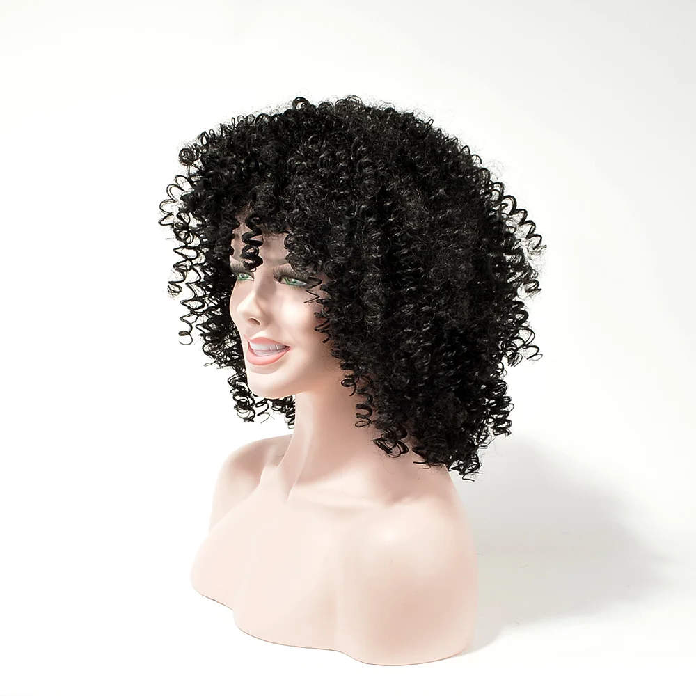 Moda africana peruca de cabelo curto sintético cabelo sobrenatural, marrom misto, preto, alta temperatura, 14 polegadas