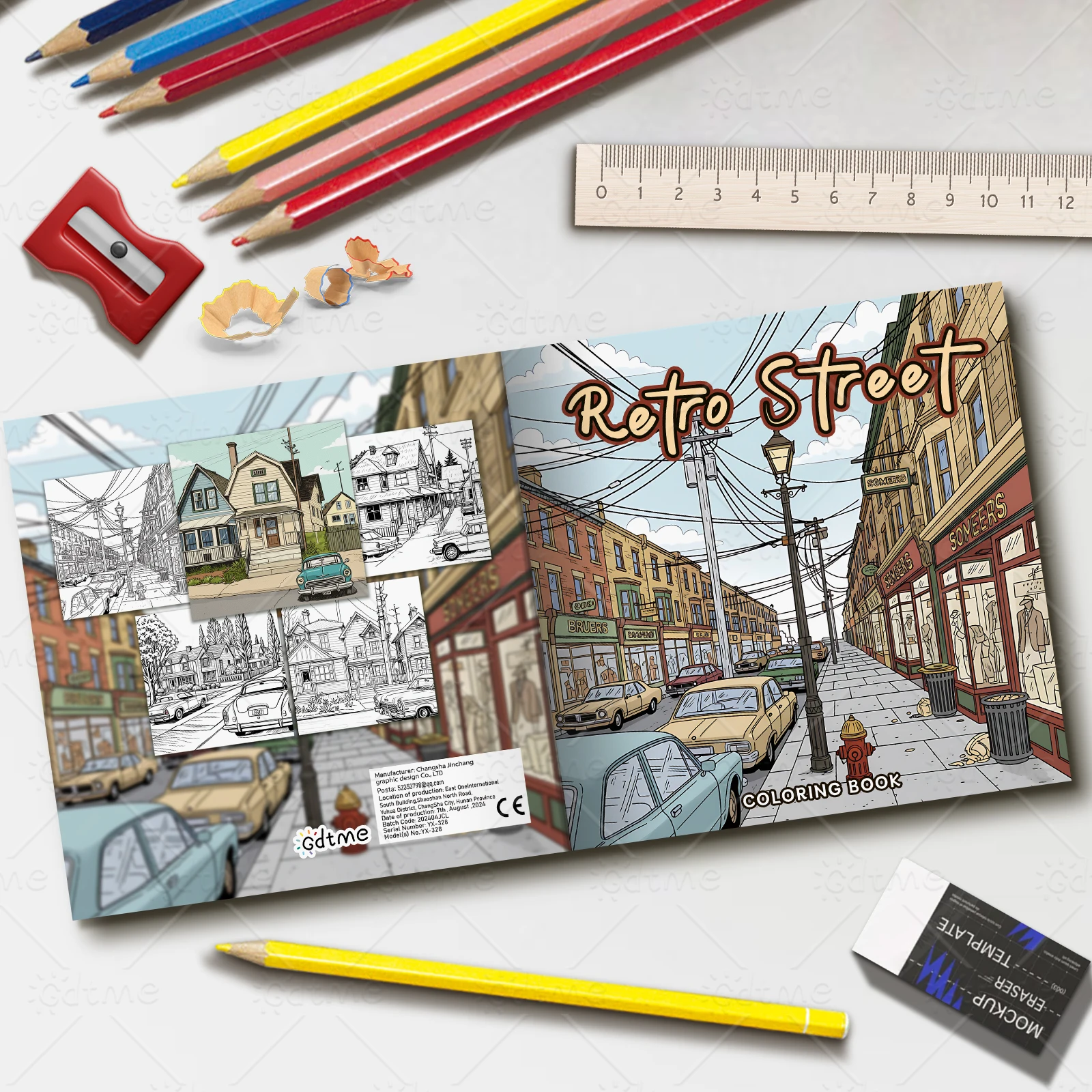 Retro-Straßen-Malbuch für Erwachsene mit Cartoon-Motiven und Einfachen Mustern zur Entspannung, DIY-Malerei und Zeichnen für Jugendliche – Detail 2