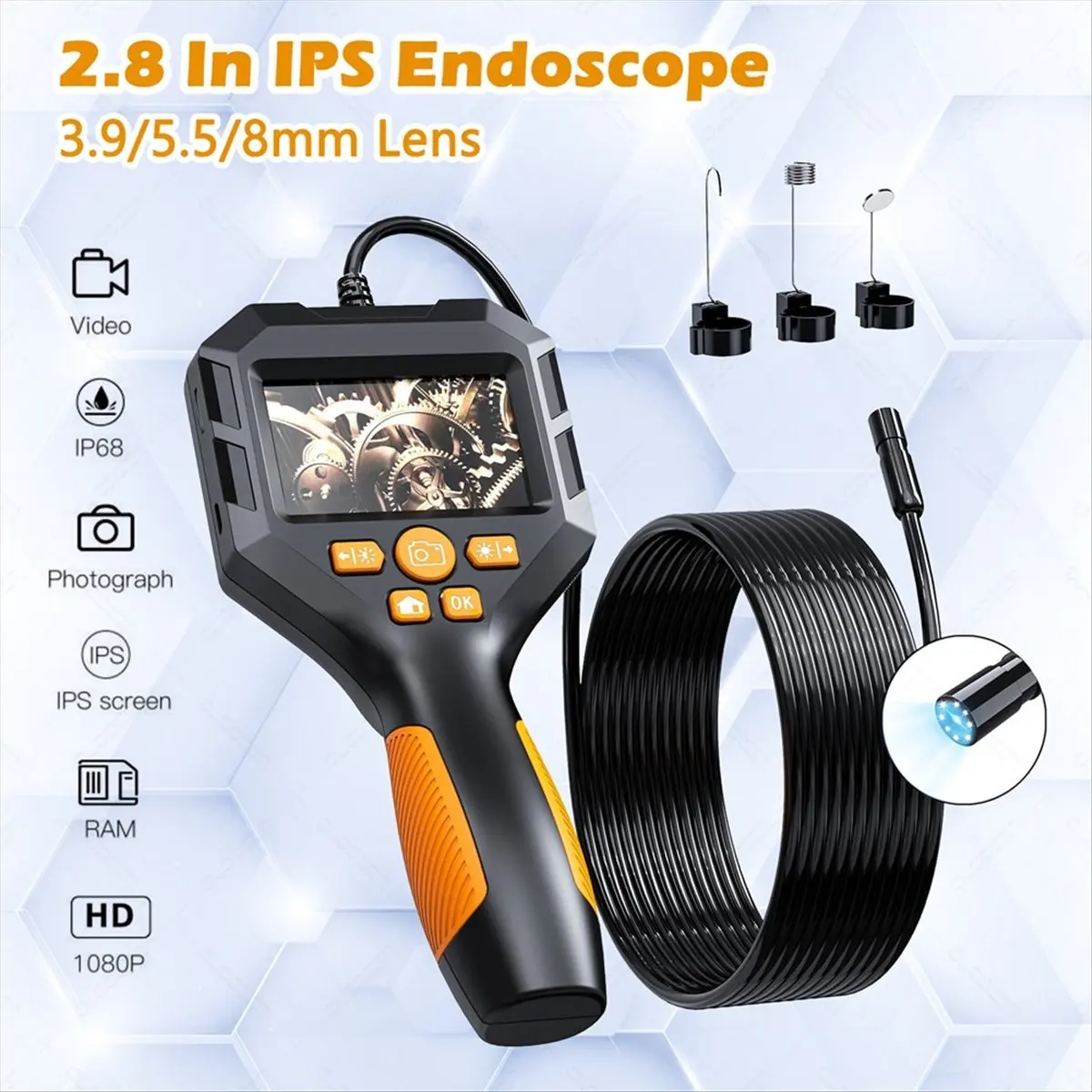 *ABAB 2.8in IPS 1080P Piping Endoscope Endoscopic Borescope Inspection Cameras for Automotive Detector Industrial Endoscope