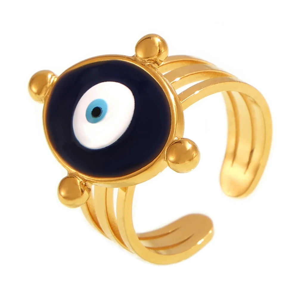 SStainless Steel Turkish Evil Eye Jewelry Set Fashion Trendy 316L Stainless Steel Greece Blue Eye Drop Dangle Stud Earring/Ring - view 5