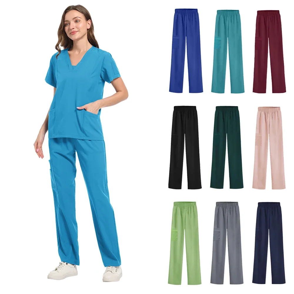 1pc calças unissex de manga curta uniforme de enfermeira de farmácia hospital médico workwear uniformes de cirurgia dentária oral esfrega médica