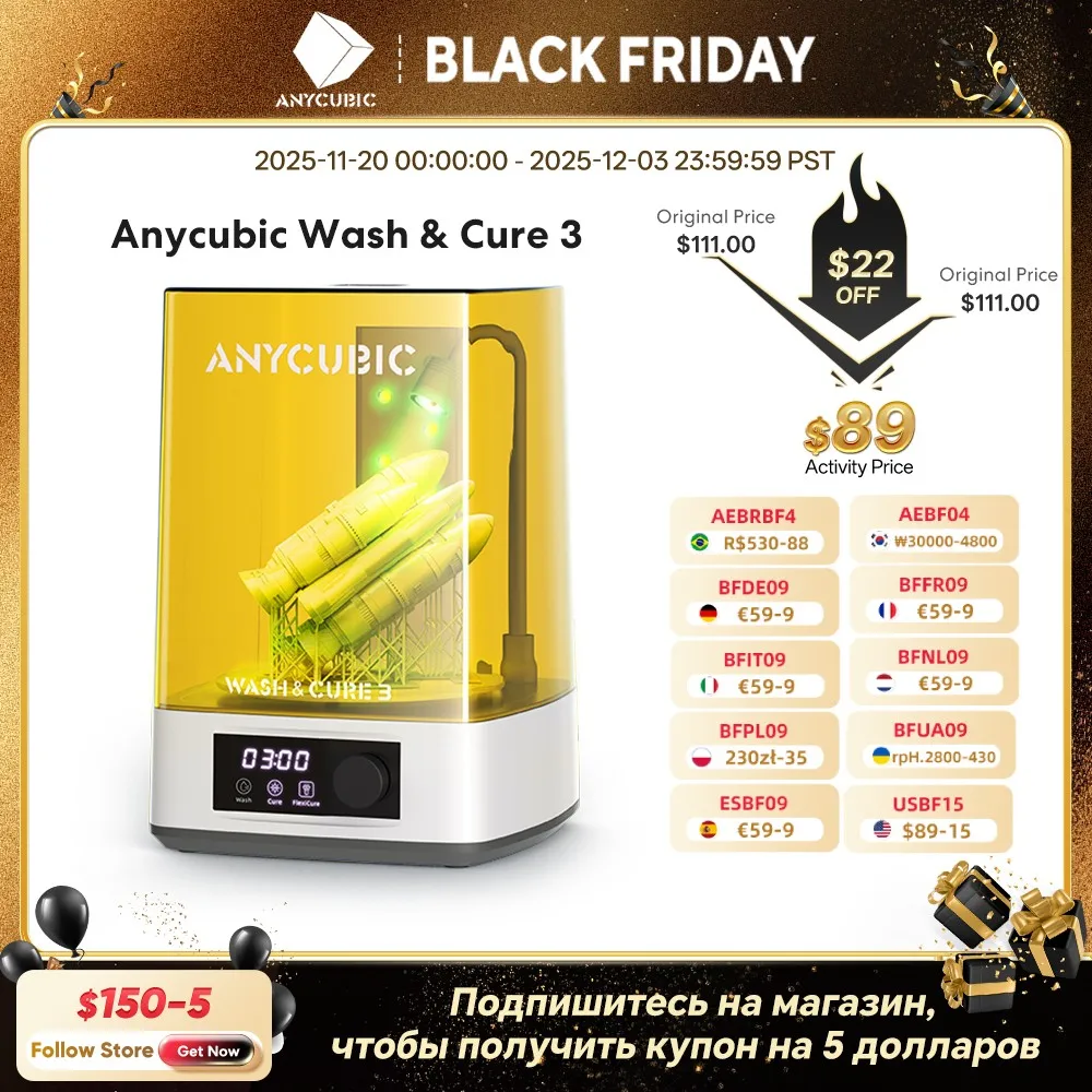 

ANYCUBIC Wash & Cure 3 For Photon Mono 4 LCD SLA 3D Printer Models UV Rotary Curing Resin Cleaning Machine 2 in 1