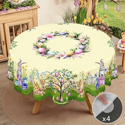 1 Easter Round Tablecloth, 5 Sizes Available, Tulip Easter Bunny Egg Garden Printed Square Tablecloth, Edge Embossing Process, Spring Garden Tablecloth Decoration, Tablecloth for Daily Home Kitchen, Terrace Use, Easter Decoration