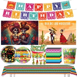 Mexican Day of the Dead Theme Children's Party Disposable Tableware paper plates, cups, tablecloths Background Decor Supplies