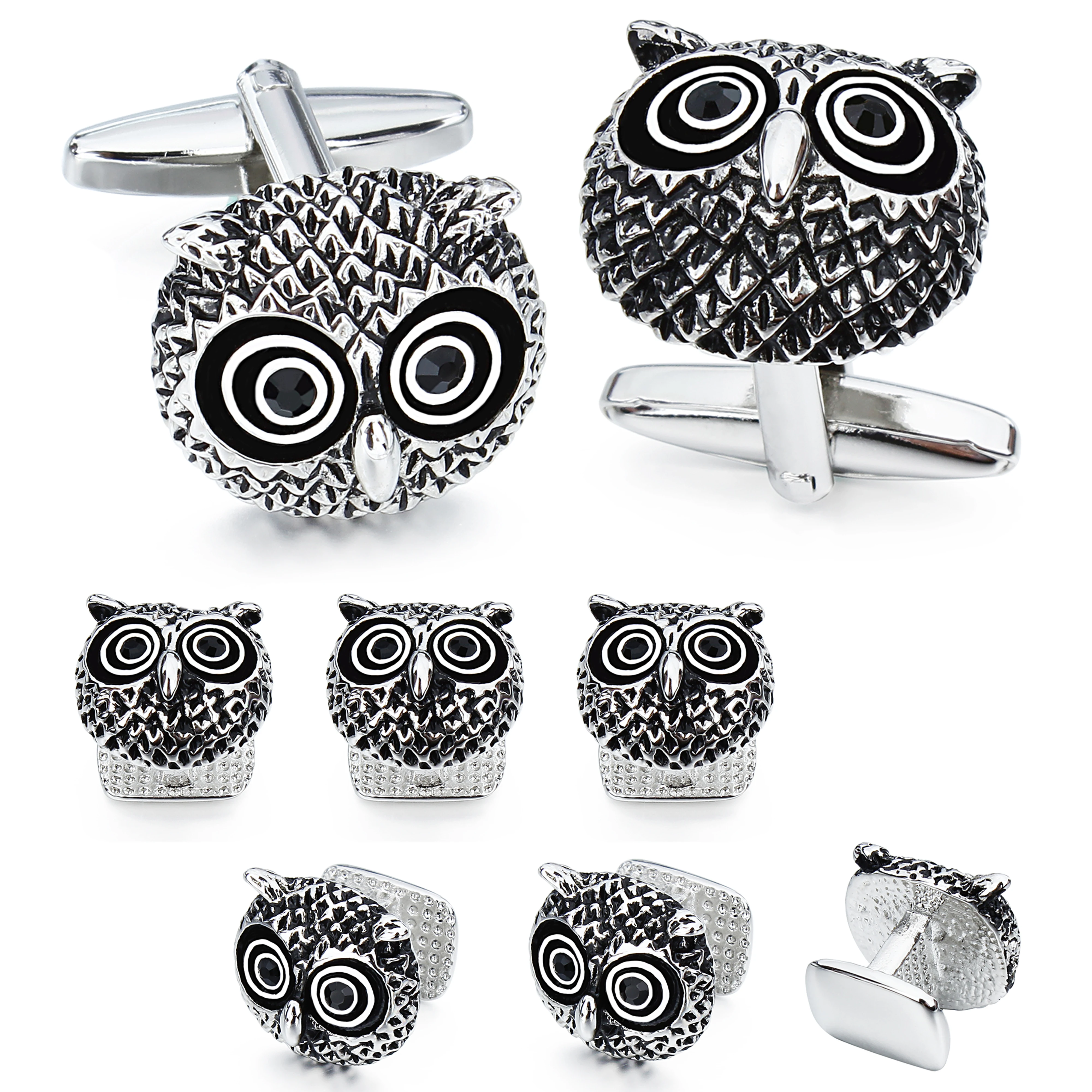 

Hawson Cufflinks and tuxedo studs Set for Men, Owl French tuxedo shirt cufflinks accessories.