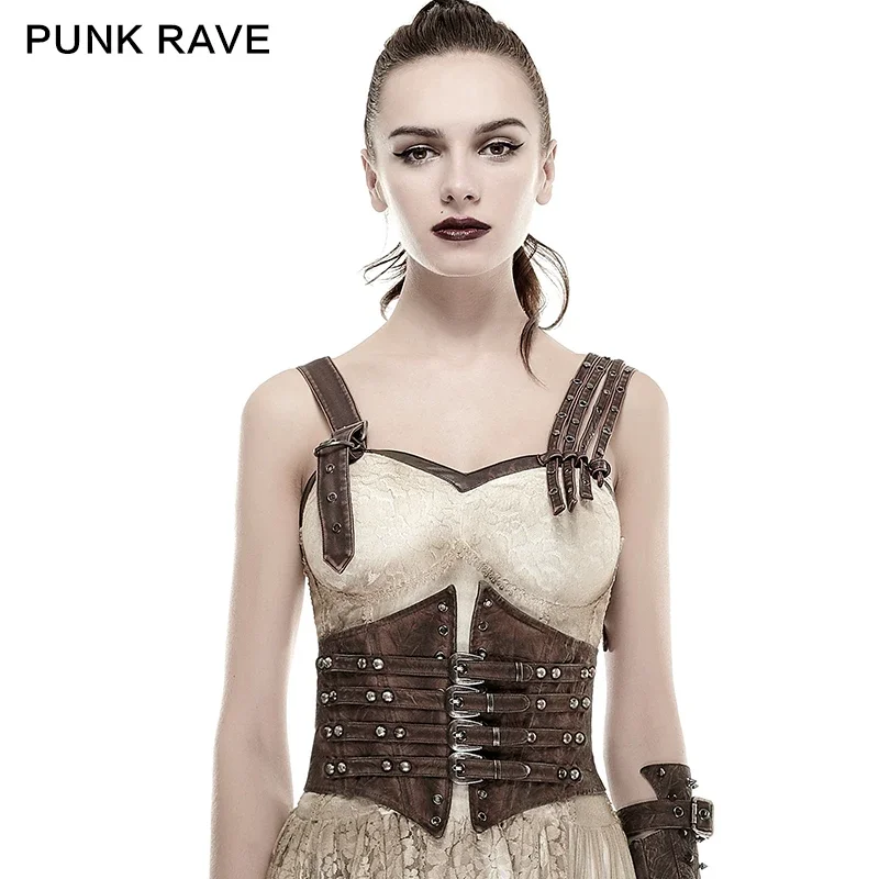 PUNK RAVE Steampunk Female Accessories Slim Body Shaper Buckle Loops Girdle Vintage Inelastic Leather Unisex  Hand-Rubbed