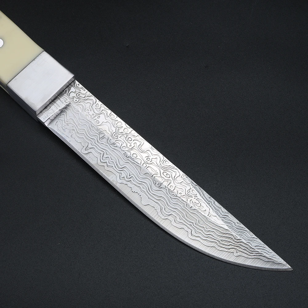 Deer Horn Handle Damascus Steel Fruit Knife with Leather Cover Exquisite Small Knife Family Kitchen Knife