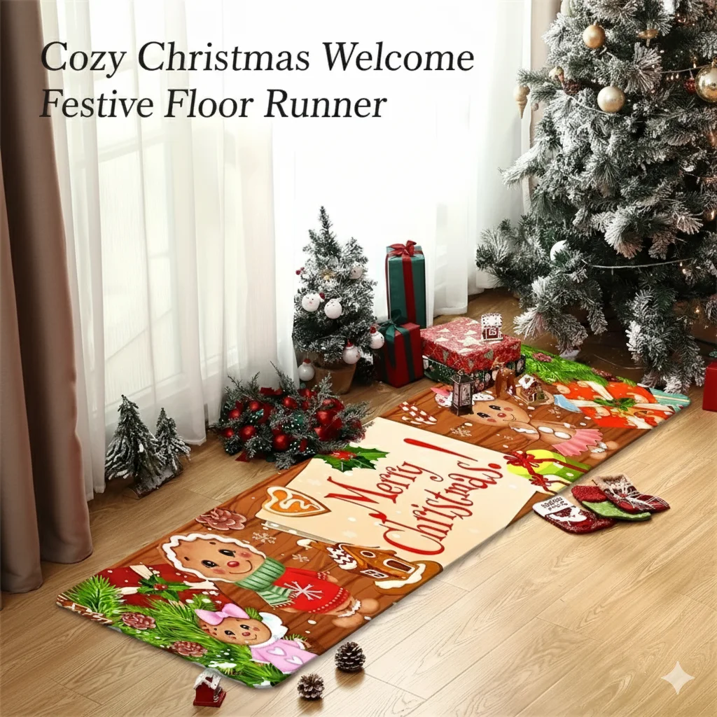 vikama-クリスマスキッチンラグメリークリスマス漫画プリントノンスリップフロアマット汚れに強いカーペット家の装飾用